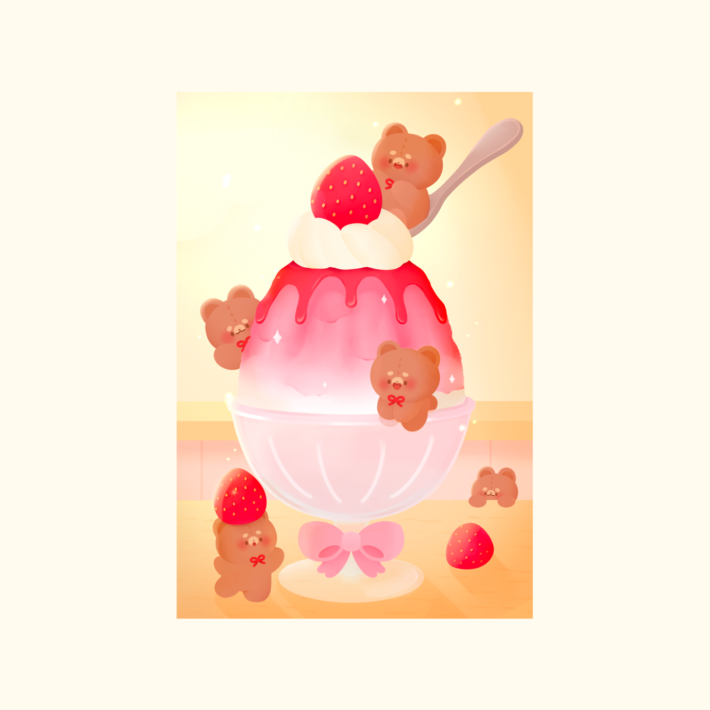 Illustration Pomi kakigori | kawaii | carte postale