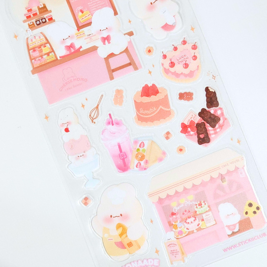 Planche de stickers café rose | stickiiclub collab | Planche d'autocollant