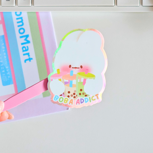 Sticker holographique boba addict | Autocollant waterproof