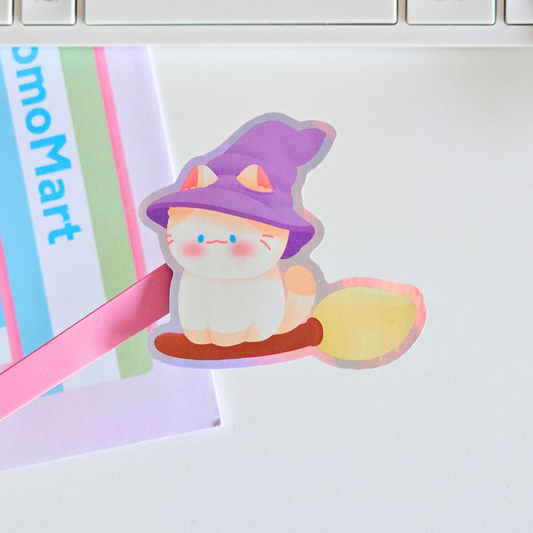 Sticker holographique mochi sorcière | Autocollant waterproof