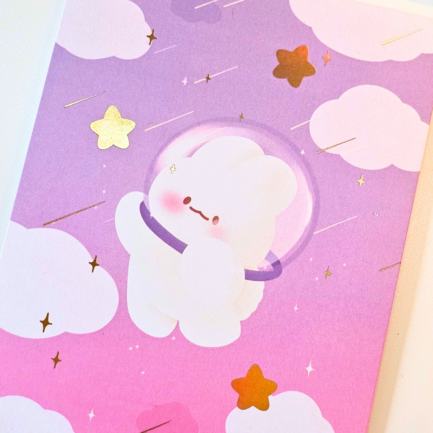 Illustration avec dorures cosmos | kawaii | carte postale