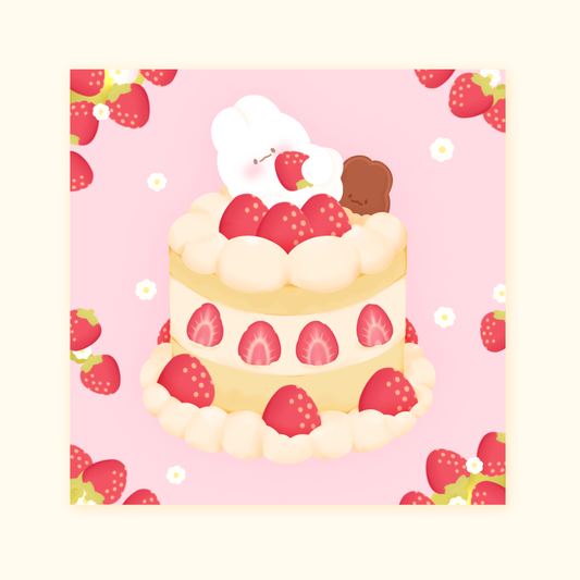 Illustration Momo Strawberry Shortcake | kawaii | carte postale