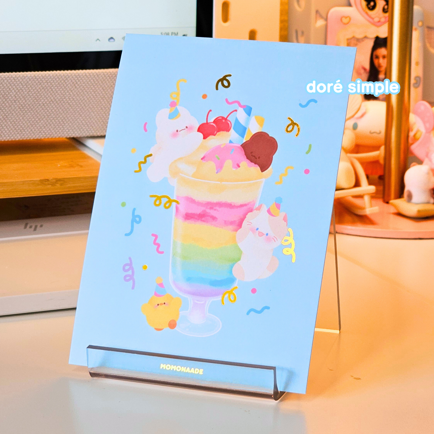 Illustration avec dorures rainbow sorbet | kawaii | carte postale