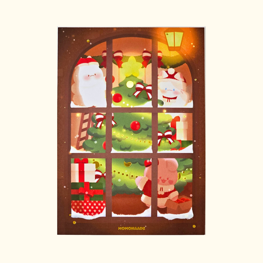 Illustration avec dorures noël | kawaii | carte postale