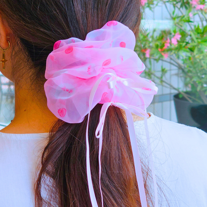 Chouchou organza Rose | grand scrunchie | bijoux de cheveux