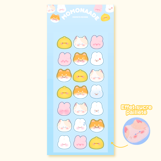 Planche de stickers emotions pailleté | Planche d'autocollant