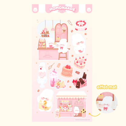 Planche de stickers café rose | stickiiclub collab | Planche d'autocollant