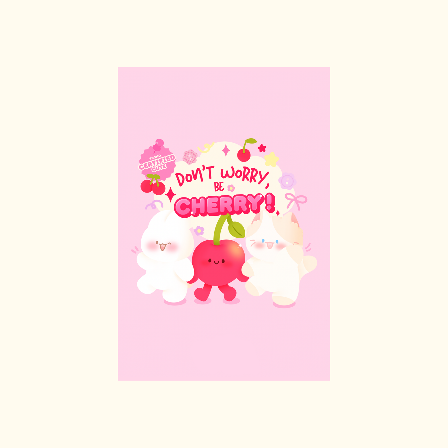 Illustration don't worry be cherry | kawaii | carte postale