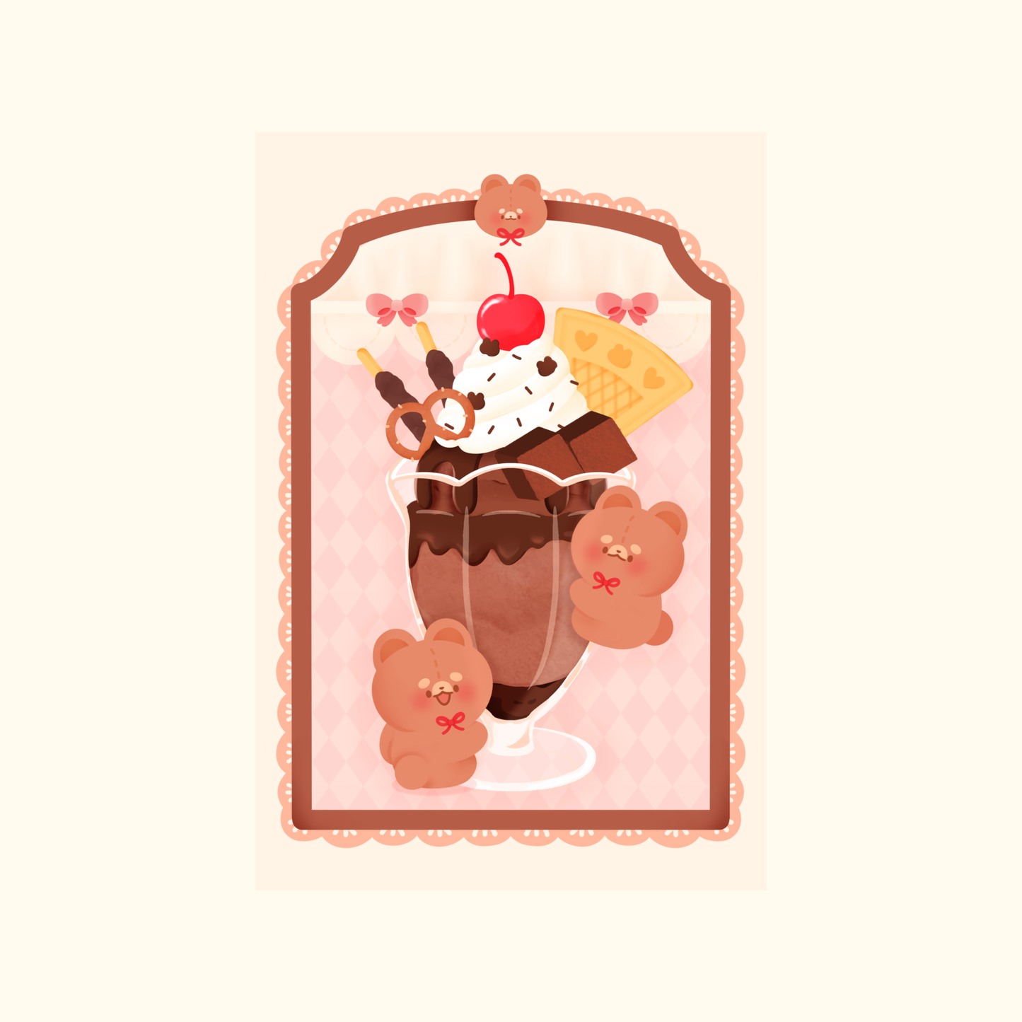 Illustration Pomi choco parfait | kawaii | carte postale