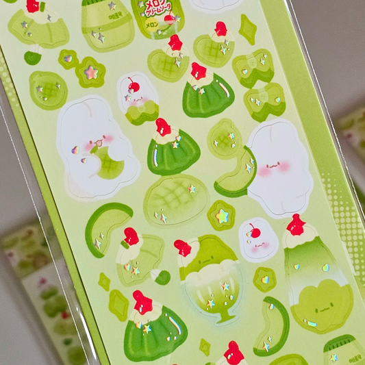 Planche de stickers Melon Soda holographique | Planche d'autocollant