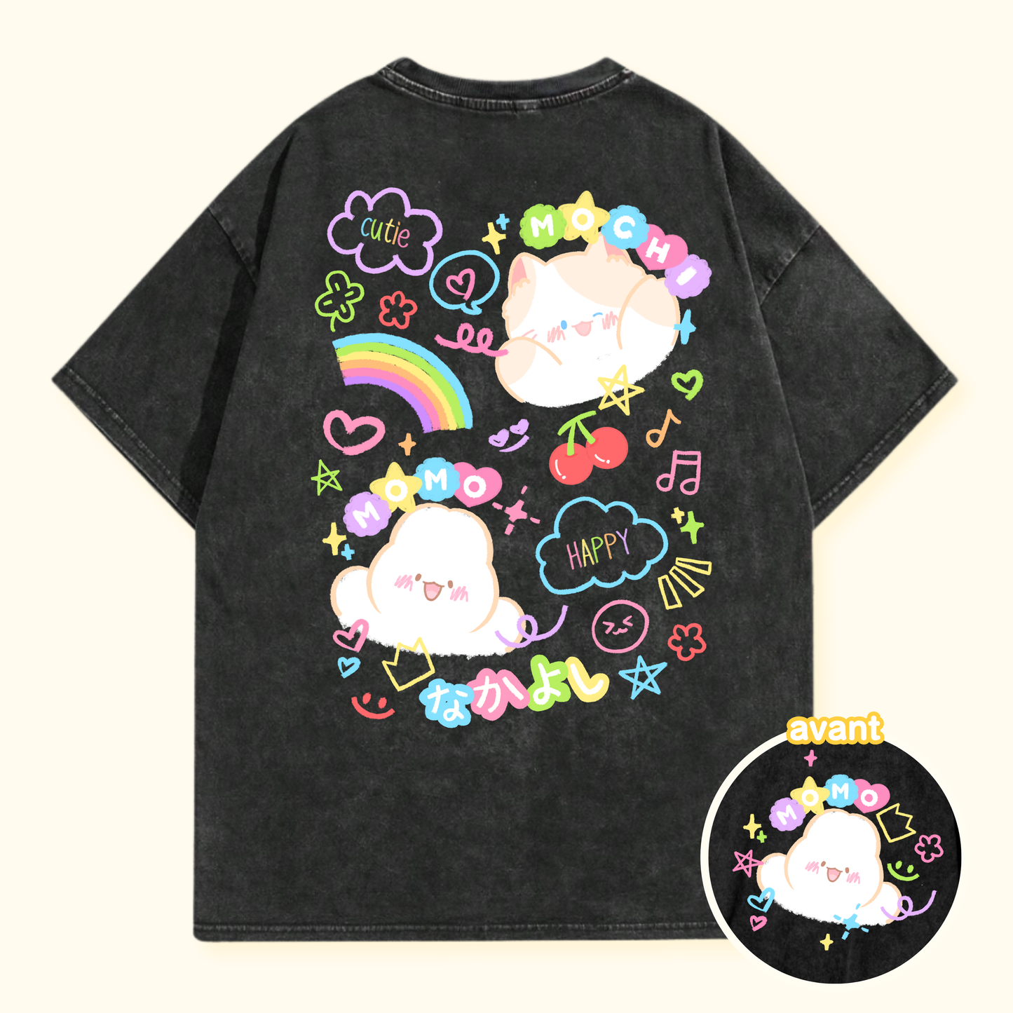T-shirt Nakayoshi à manches courtes | Noir effet délavé