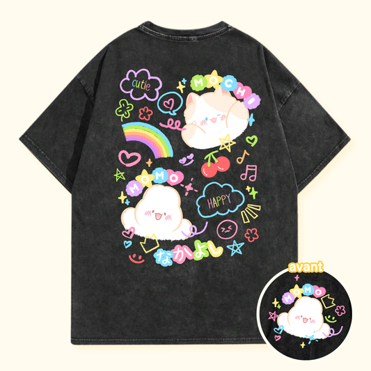 T-shirt Nakayoshi à manches courtes | Noir effet délavé