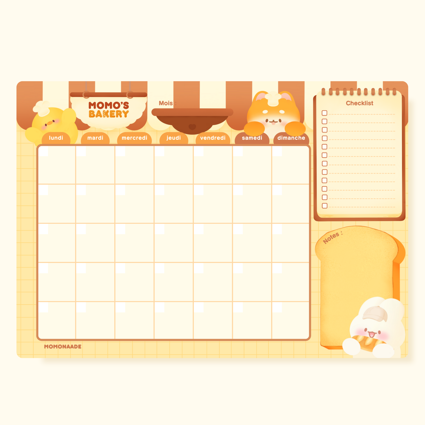 Calendrier sous-main pour bureau boulangerie