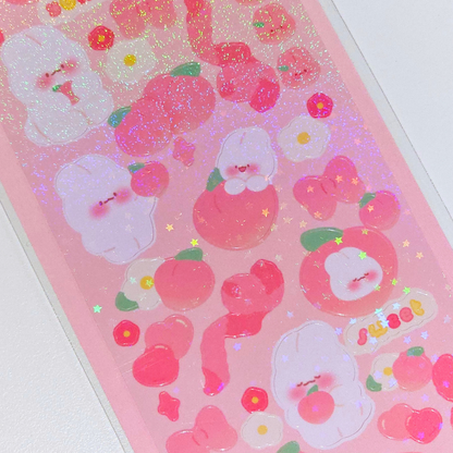 Planche de stickers pêche pailleté | Planche d'autocollant