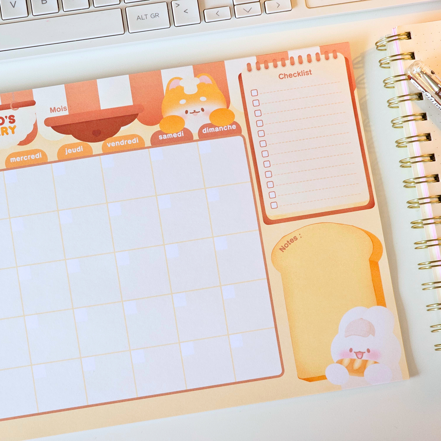 Calendrier sous-main pour bureau boulangerie