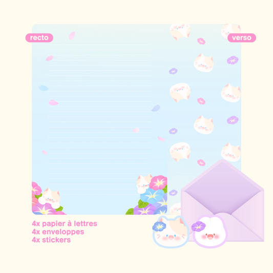 Set de correspondance Asagao – papier à lettre fleuri, enveloppes et stickers