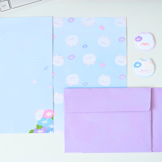 Set de correspondance Asagao – papier à lettre fleuri, enveloppes et stickers
