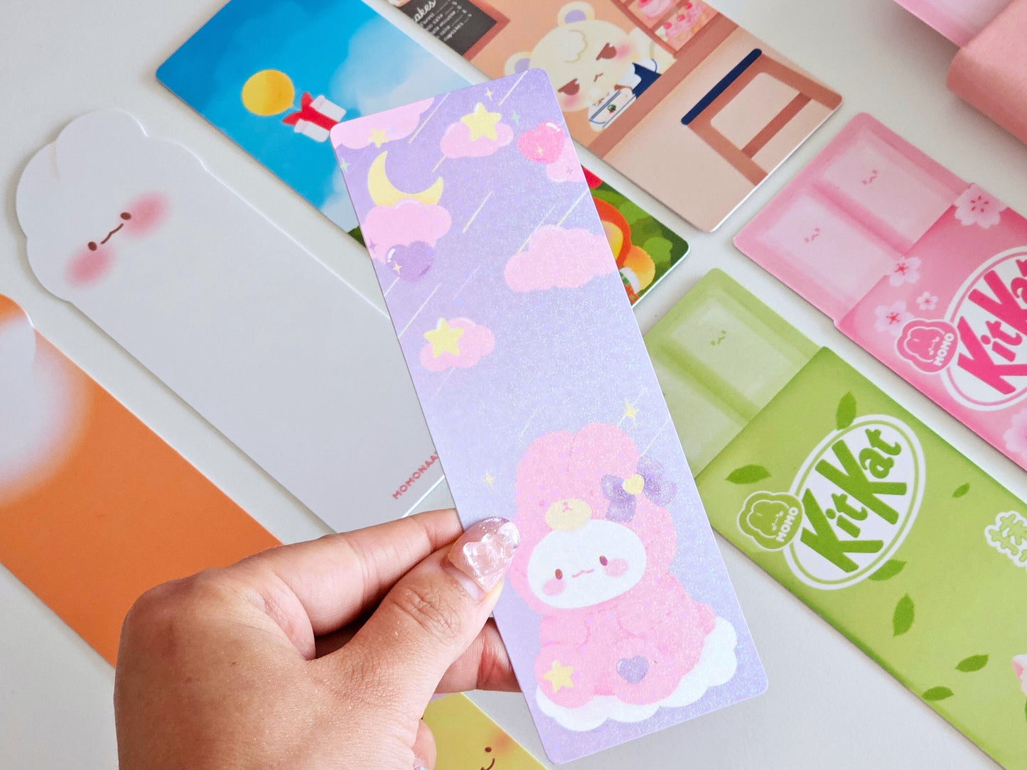 Marque-pages mignon, pastel, brillant, holographique, kit kat