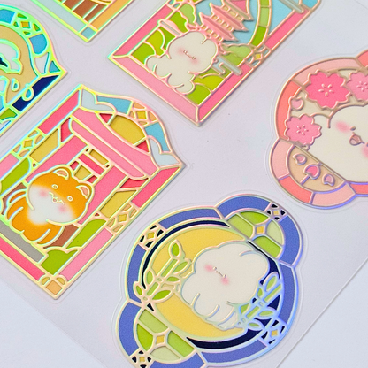 Sticker Pack vitraux effet holographique | Waterproof | Pack d’autocollants Japon