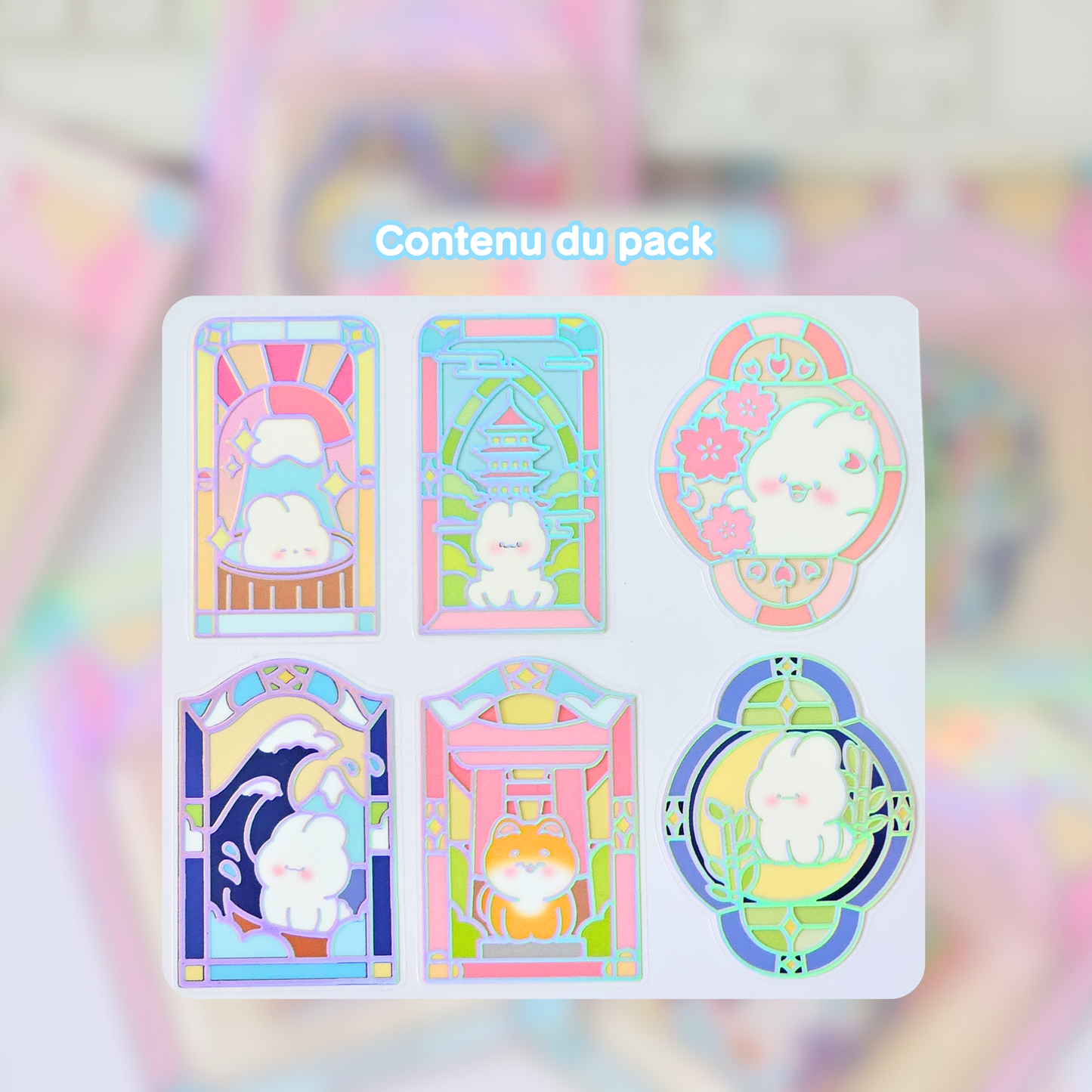 Sticker Pack vitraux effet holographique | Waterproof | Pack d’autocollants Japon