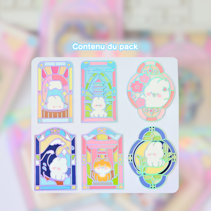 Sticker Pack vitraux effet holographique | Waterproof | Pack d’autocollants Japon