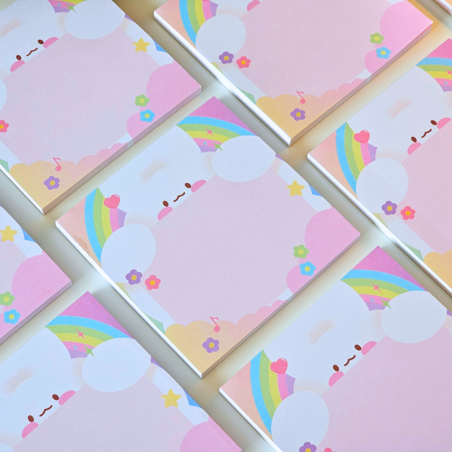 Bloc-notes carré Rainbow Momo – Lapin kawaii arc-en-ciel, papeterie mignonne