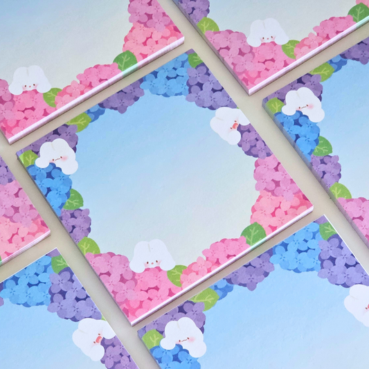 Bloc-notes carré hortensias kawaii – papeterie mignonne pour bureau