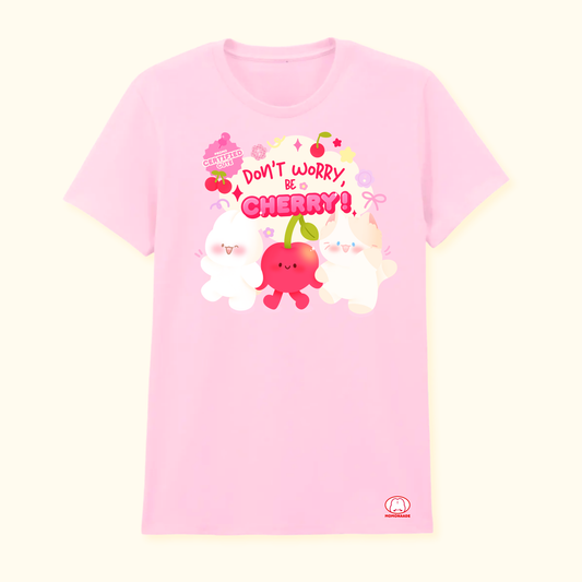 T-shirt Don't worry be cherry ! à manches courtes | Rose