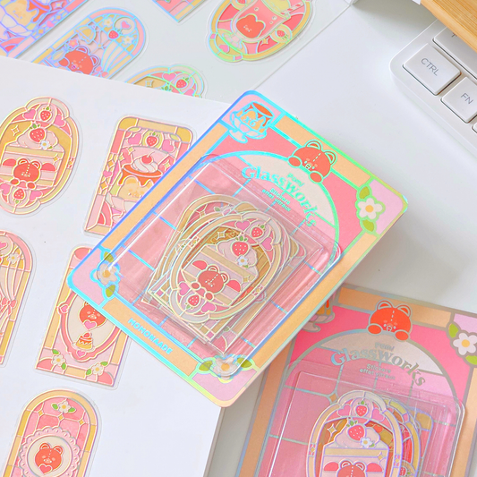 Sticker Pack vitraux Pomi effet holographique | Waterproof | Pack d’autocollants dessert