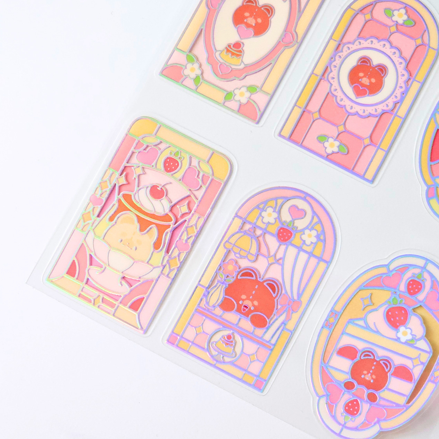 Sticker Pack vitraux Pomi effet holographique | Waterproof | Pack d’autocollants dessert