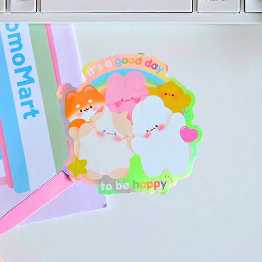 Sticker holographique it's a good day to be happy | Autocollant waterproof