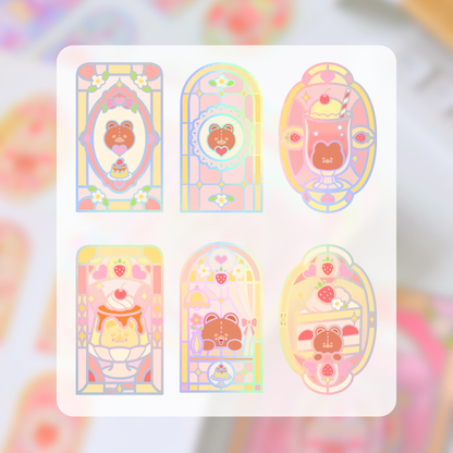 Sticker Pack vitraux Pomi effet holographique | Waterproof | Pack d’autocollants dessert