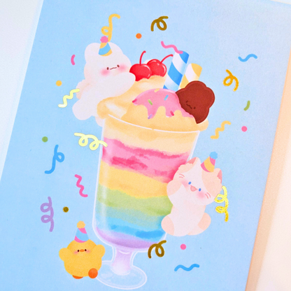 Illustration avec dorures rainbow sorbet | kawaii | carte postale