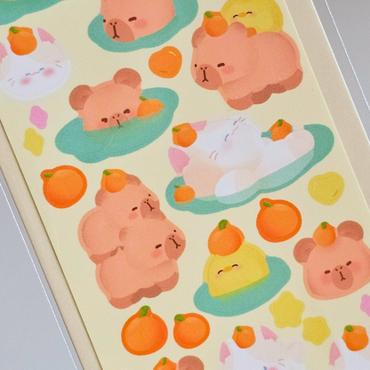 Planche de stickers capybara | Planche d'autocollant