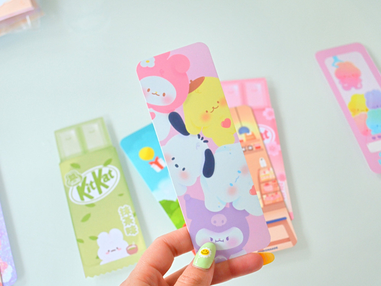 Marque-pages mignon, pastel, brillant, holographique, kit kat