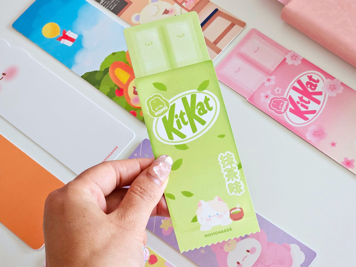 Marque-pages mignon, pastel, brillant, holographique, kit kat