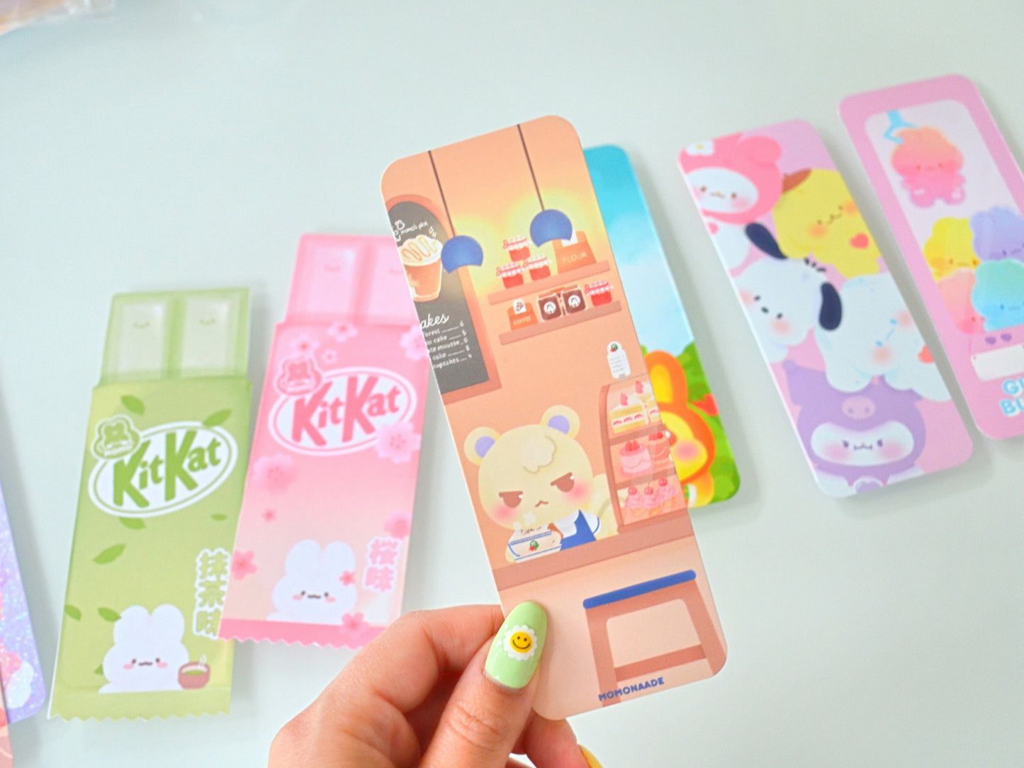 Marque-pages mignon, pastel, brillant, holographique, kit kat